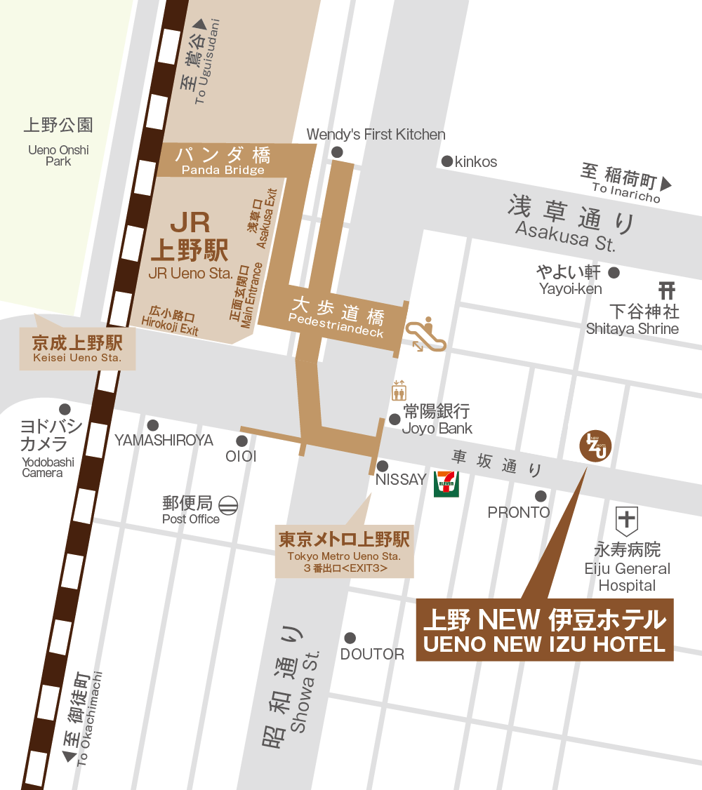 上野東京NER伊豆ホテル　最寄り駅からのアクセスマップ